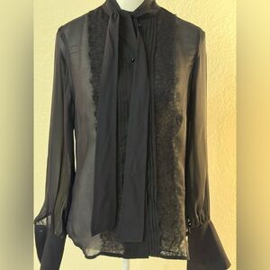 Charles Chang-Lima Black Sheer Lace Button Down Blouse